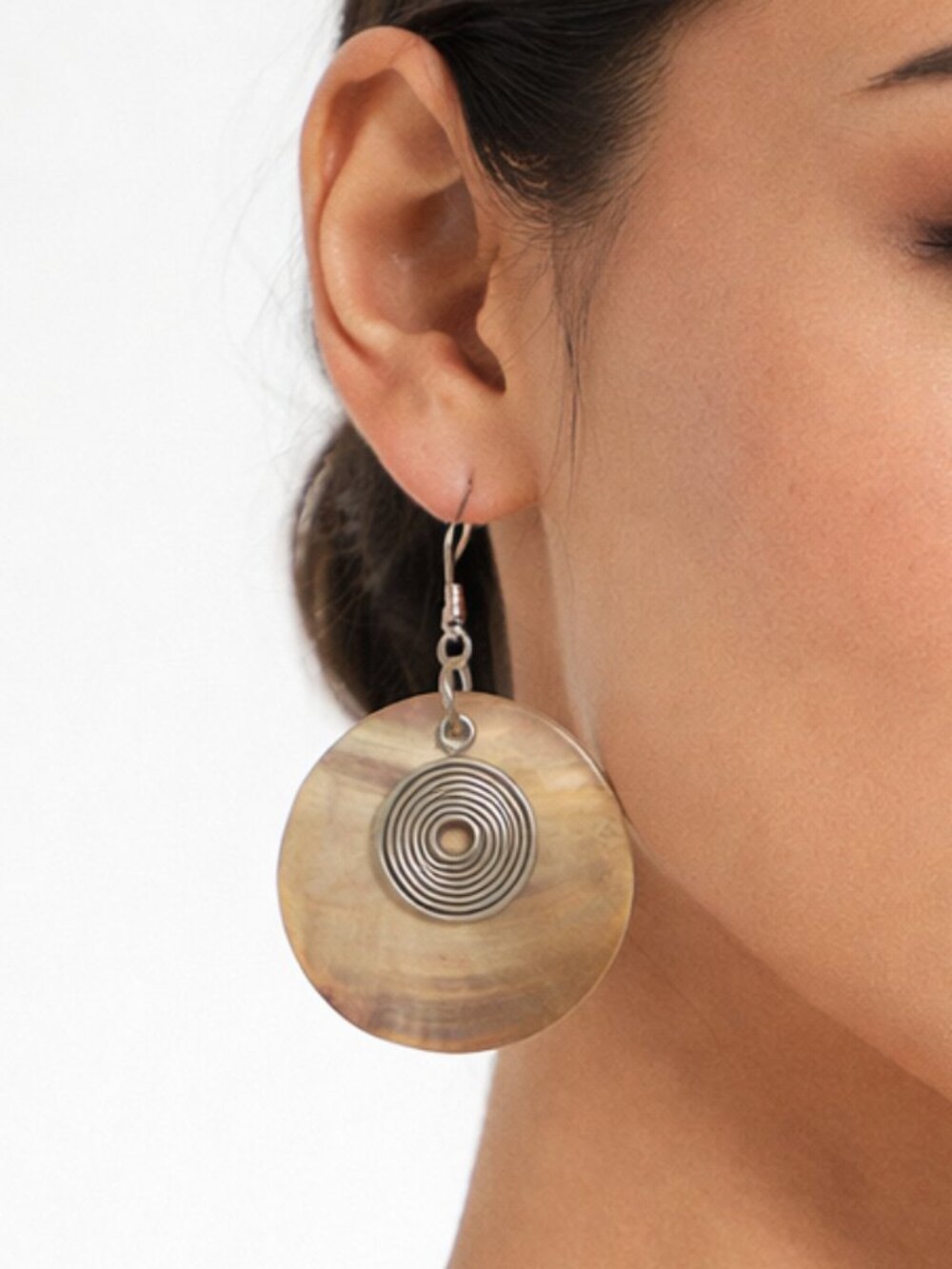 Shell & Silver Spiral Earrings Boho Coastal Dangles Lightweight Statement Pierce